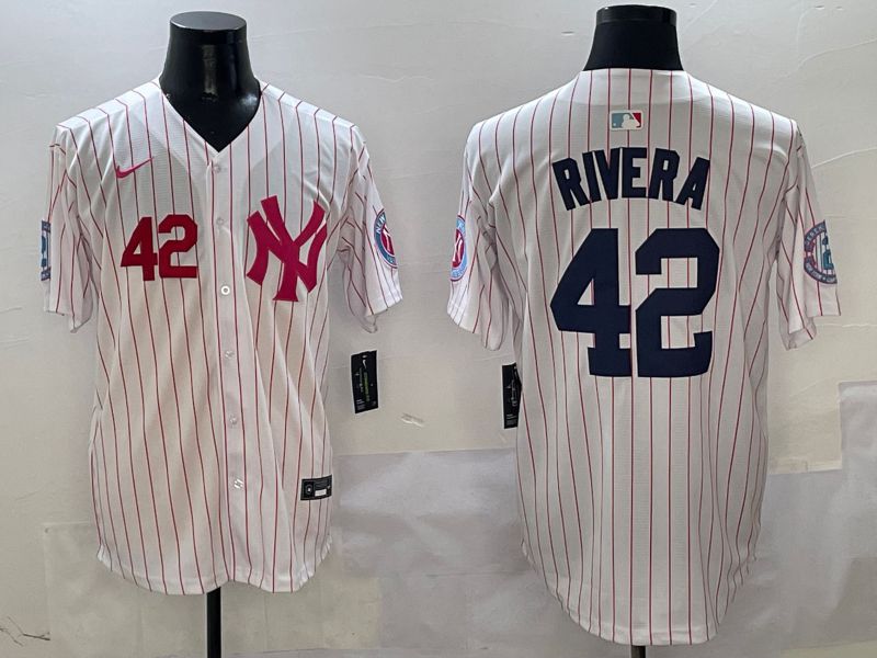 Men New York Yankees #42 Rivera White Stripe Jointly Name Nike 2025 MLB Jersey style 4->new york yankees->MLB Jersey